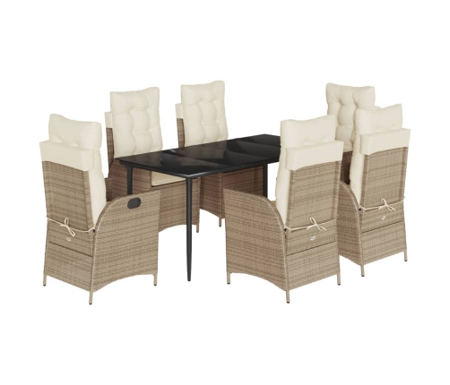 Set comedor de jardín 7 pzas con cojines ratán sintético beige