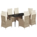 Set comedor de jardín 7 pzas con cojines ratán sintético beige