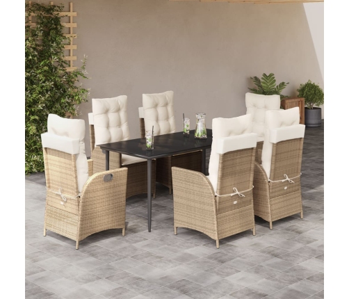 Set comedor de jardín 7 pzas con cojines ratán sintético beige