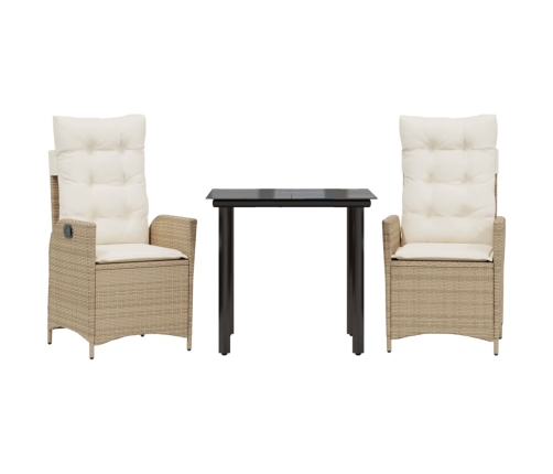Set comedor de jardín 3 pzas con cojines ratán sintético beige