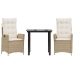 Set comedor de jardín 3 pzas con cojines ratán sintético beige