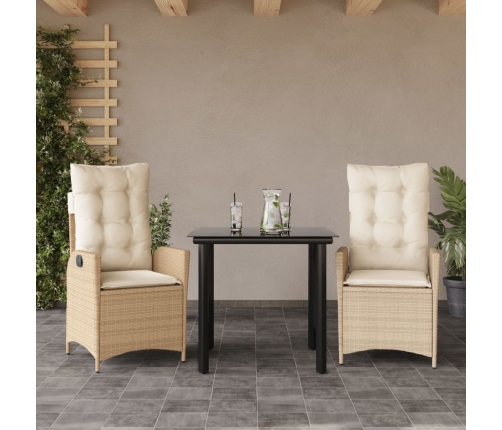 Set comedor de jardín 3 pzas con cojines ratán sintético beige