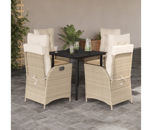 Set comedor de jardín 5 pzas con cojines ratán sintético beige