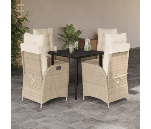 Set comedor de jardín 5 pzas con cojines ratán sintético beige