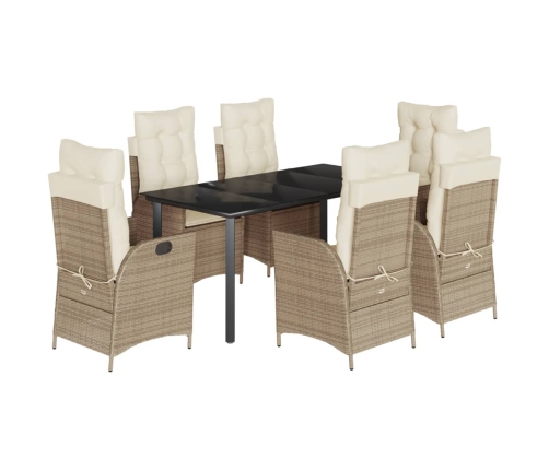 Set comedor de jardín 7 pzas con cojines ratán sintético beige