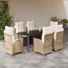 Set comedor de jardín 7 pzas con cojines ratán sintético beige