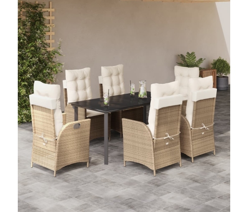 Set comedor de jardín 7 pzas con cojines ratán sintético beige