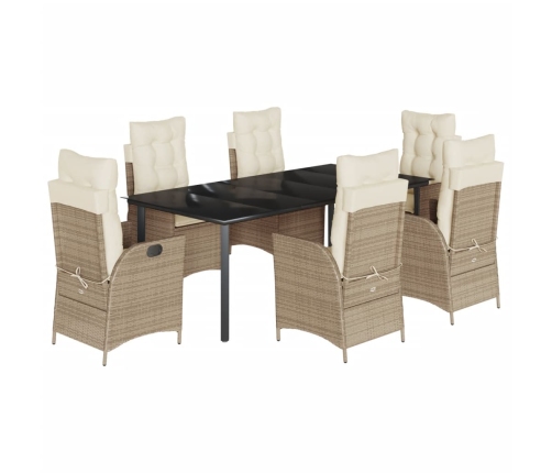Set comedor de jardín 7 pzas con cojines ratán sintético beige