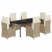 Set comedor de jardín 7 pzas con cojines ratán sintético beige