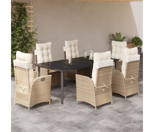Set comedor de jardín 7 pzas con cojines ratán sintético beige
