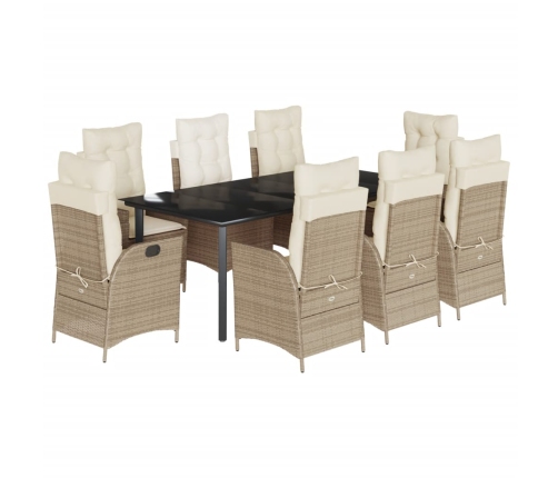 Set comedor de jardín 9 pzas con cojines ratán sintético beige