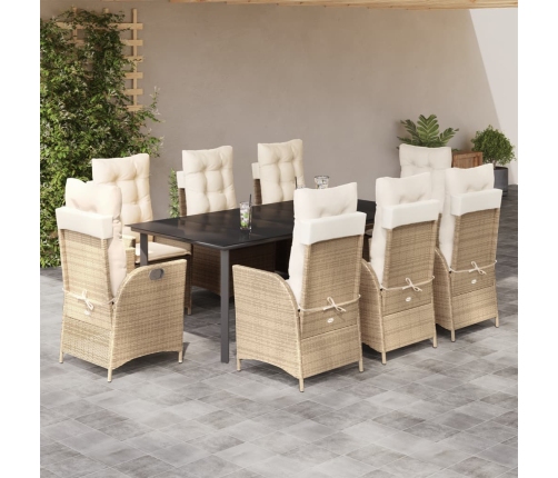 Set comedor de jardín 9 pzas con cojines ratán sintético beige