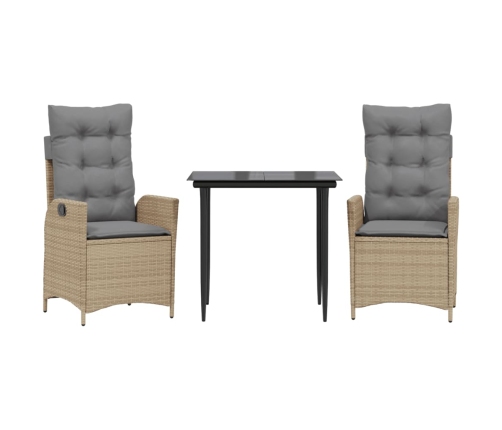 Set comedor de jardín 3 pzas con cojines ratán sintético beige