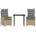 Set comedor de jardín 3 pzas con cojines ratán sintético beige