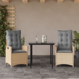 Set comedor de jardín 3 pzas con cojines ratán sintético beige
