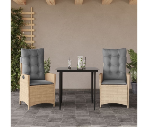 Set comedor de jardín 3 pzas con cojines ratán sintético beige