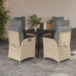 Set comedor de jardín 5 pzas con cojines ratán sintético beige