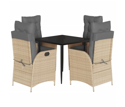 Set comedor de jardín 5 pzas con cojines ratán sintético beige