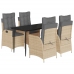 Set comedor de jardín 5 pzas con cojines ratán sintético beige