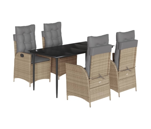 Set comedor de jardín 5 pzas con cojines ratán sintético beige