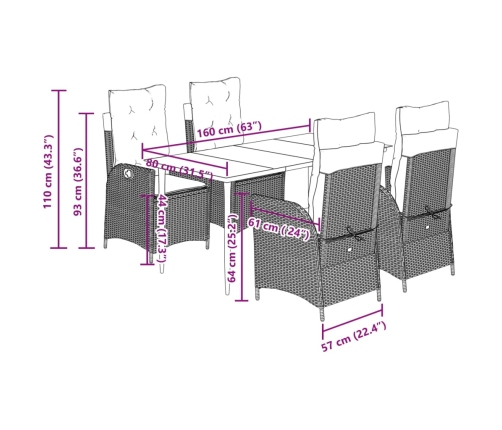 Set comedor de jardín 5 pzas con cojines ratán sintético beige