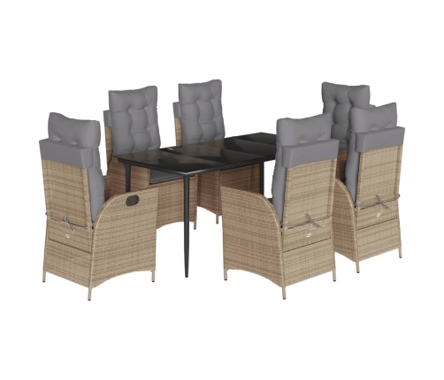 Set comedor de jardín 7 pzas con cojines ratán sintético beige