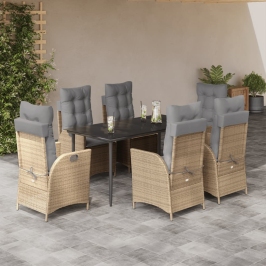Set comedor de jardín 7 pzas con cojines ratán sintético beige