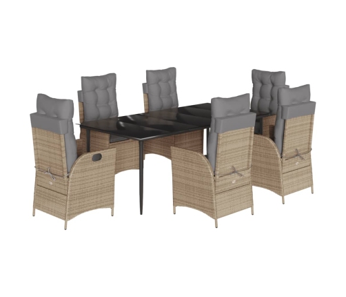 Set comedor de jardín 7 pzas con cojines ratán sintético beige