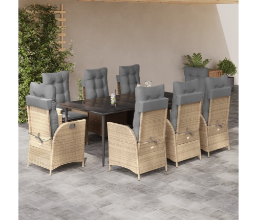 Set comedor de jardín 9 pzas con cojines ratán sintético beige