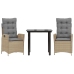 Set comedor de jardín 3 pzas con cojines ratán sintético beige