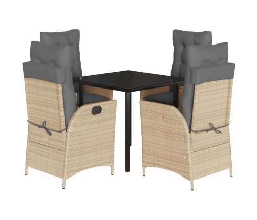 Set comedor de jardín 5 pzas con cojines ratán sintético beige