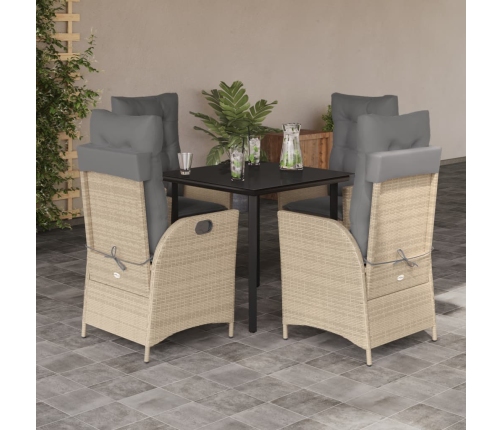 Set comedor de jardín 5 pzas con cojines ratán sintético beige