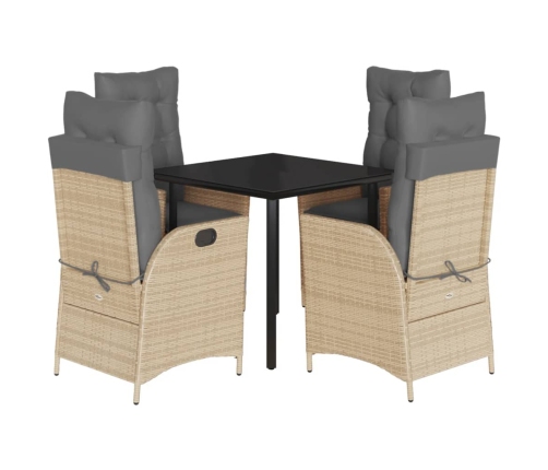 Set comedor de jardín 5 pzas con cojines ratán sintético beige