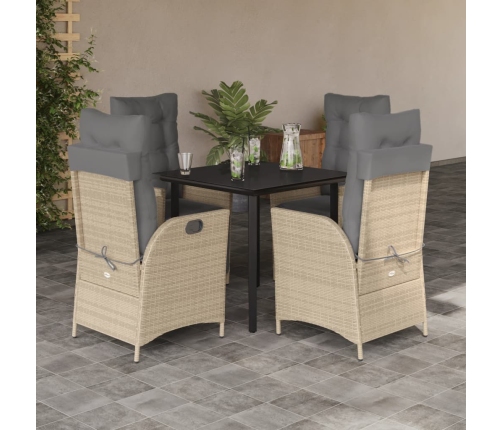 Set comedor de jardín 5 pzas con cojines ratán sintético beige
