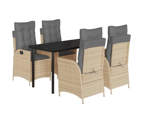 Set comedor de jardín 5 pzas con cojines ratán sintético beige