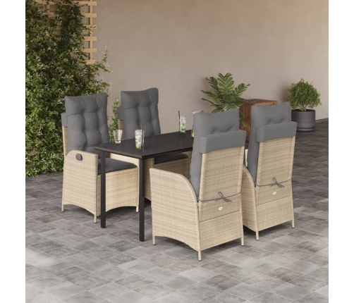 Set comedor de jardín 5 pzas con cojines ratán sintético beige