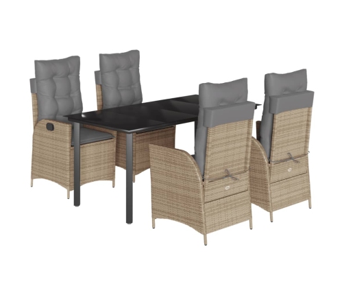 Set comedor de jardín 5 pzas con cojines ratán sintético beige