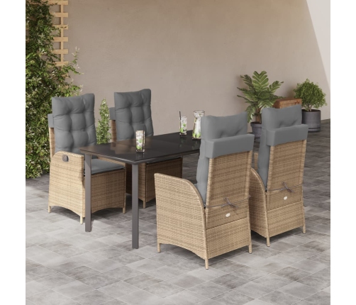 Set comedor de jardín 5 pzas con cojines ratán sintético beige