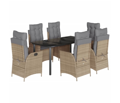 Set comedor de jardín 7 pzas con cojines ratán sintético beige