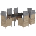 Set comedor de jardín 7 pzas con cojines ratán sintético beige