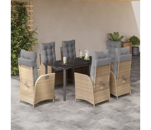 Set comedor de jardín 7 pzas con cojines ratán sintético beige