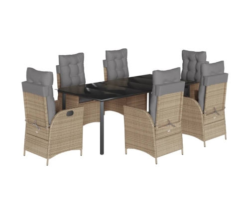 Set comedor de jardín 7 pzas con cojines ratán sintético beige