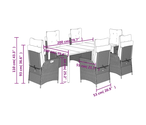 Set comedor de jardín 7 pzas con cojines ratán sintético beige