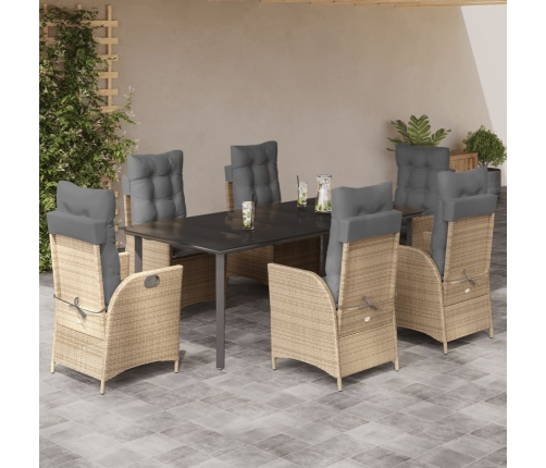 Set comedor de jardín 7 pzas con cojines ratán sintético beige