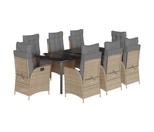 Set comedor de jardín 9 pzas con cojines ratán sintético beige