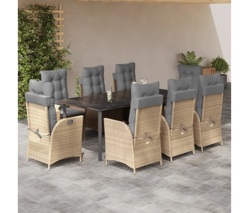 Set comedor de jardín 9 pzas con cojines ratán sintético beige