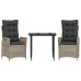 Set comedor de jardín 3 pzas cojines ratán sintético gris claro