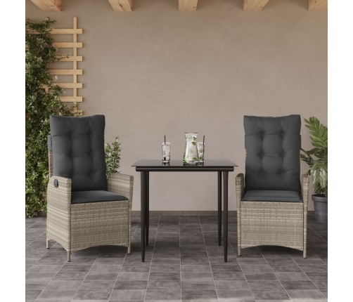 Set comedor de jardín 3 pzas cojines ratán sintético gris claro