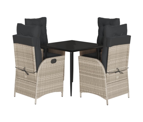 Set comedor de jardín 5 pzas cojines ratán sintético gris claro