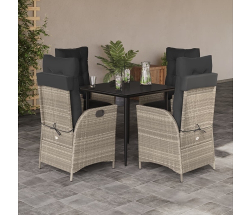 Set comedor de jardín 5 pzas cojines ratán sintético gris claro